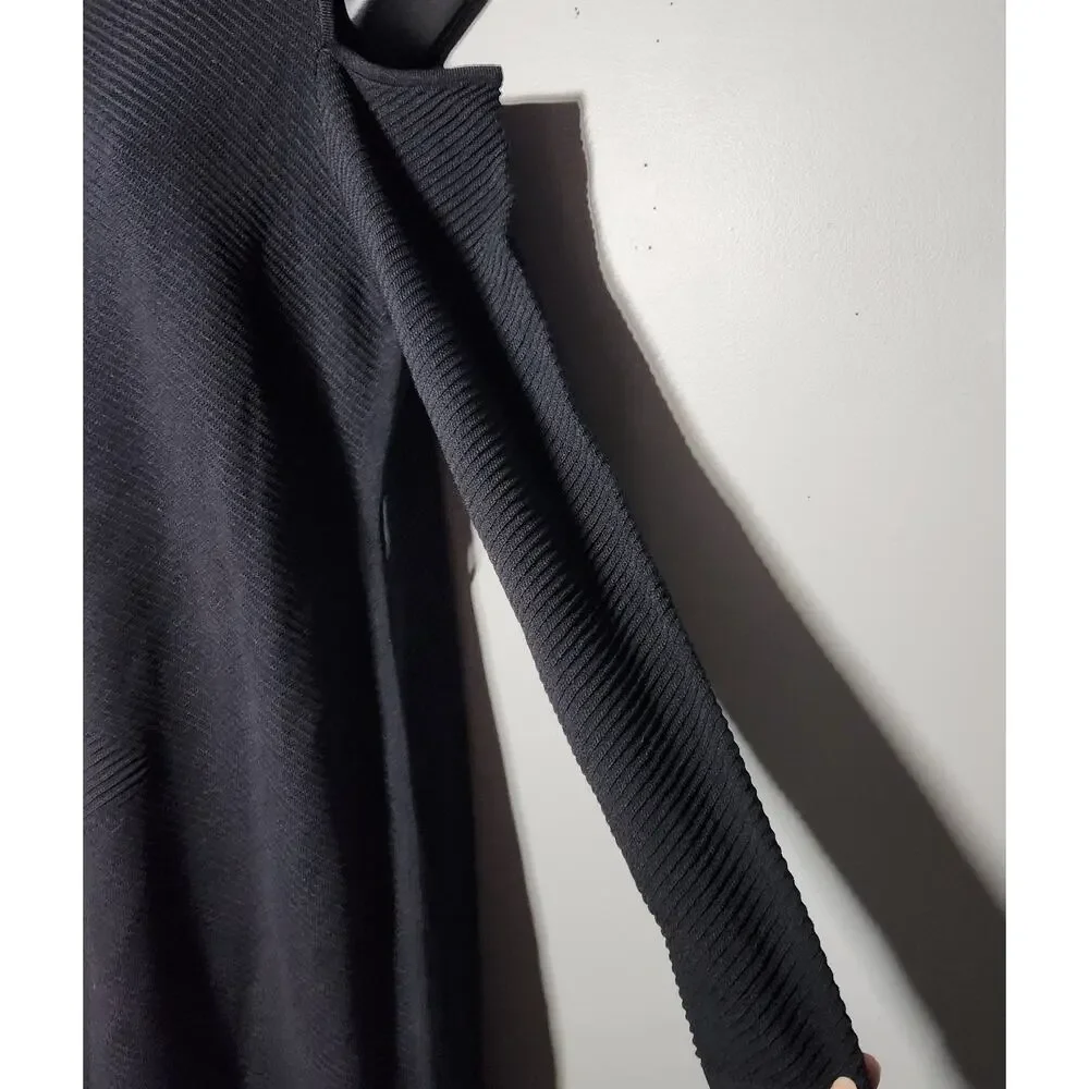 Donna Karan New York Women's Black Mock Neck Textured Cold-Shoulder Dress Size M